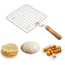 Kitchen Square Stainless Steel Roaster Papad Jali, Barbecue Grill with Wooden Handle