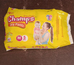 Champs Travel Diapers (Medium, 5 Pcs): Leakproof, Soft & Dry, Baby Diaper Pants