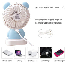 7632 MINI PORTABLE FAN USB RECHARGEABLE HANDHELD BEAR STYLE COLOR CHANGING LED LIGHT POCKET DESK LIGHT FAN 