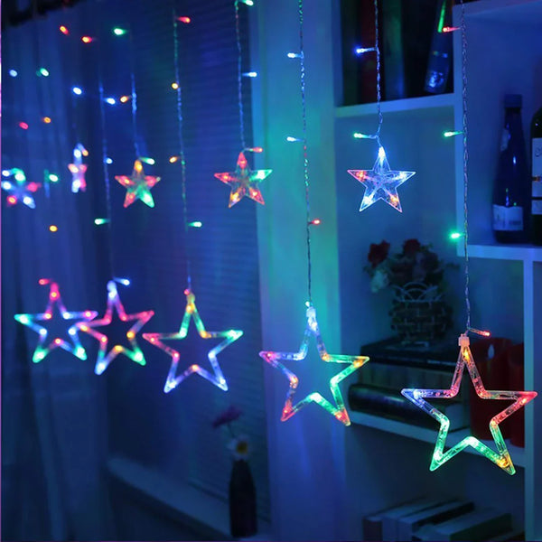 12 Stars LED Curtain String Lights with 8 Flashing Modes for Home Decoration, Diwali & Wedding LED Christmas Light Indoor and Outdoor Light ,Festival Decoration (Multicolor)