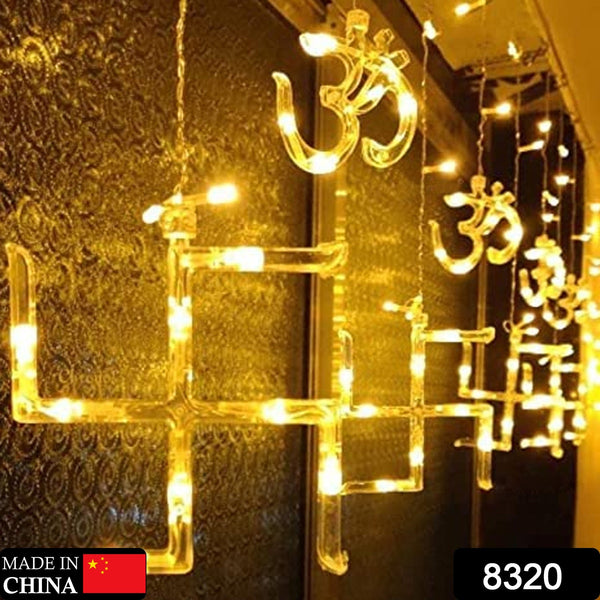 Swastik om Curtain Decorative Lights, String Lights with 12 Hanging Props138 LED, Diwali Decoration Items for Home Decor, Night Light, Room Lights for Bedroom, Balcony Decor.