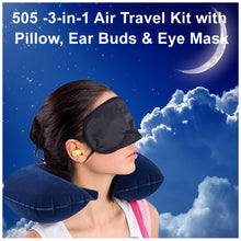 505 -3-in-1 Air Travel Kit with Pillow, Ear Buds & Eye Mask Smart Gadget Live WITH BZ LOGO