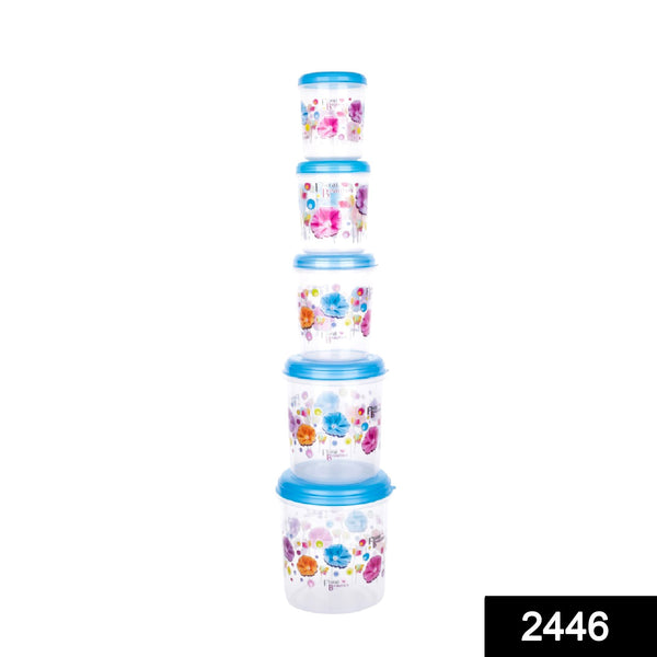 2446 Plastic Transparent Container Air Tight Dabba Set (3000ml, 2000ml, 1000ml, 750ml, 500ml) 