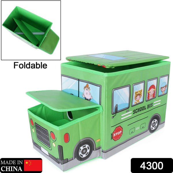 Foldable Bus Shape Toy Box Storage with Lid for Storage of Toys Basket Useful as Toy Organizer mountable Racks Surface Multipurpose Basket for Kids Wardrobe Cabinet Wood with Cloth Cover For Home Decor Books, Game, Baby Cloth (Mix Color & Design )