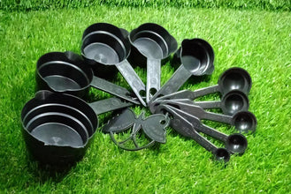 Plastic Measuring Cups and Spoons (11 Pcs, Black) With butterfly shape Holder